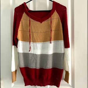 Woven Off the Shoulder Style Hooded Sweater